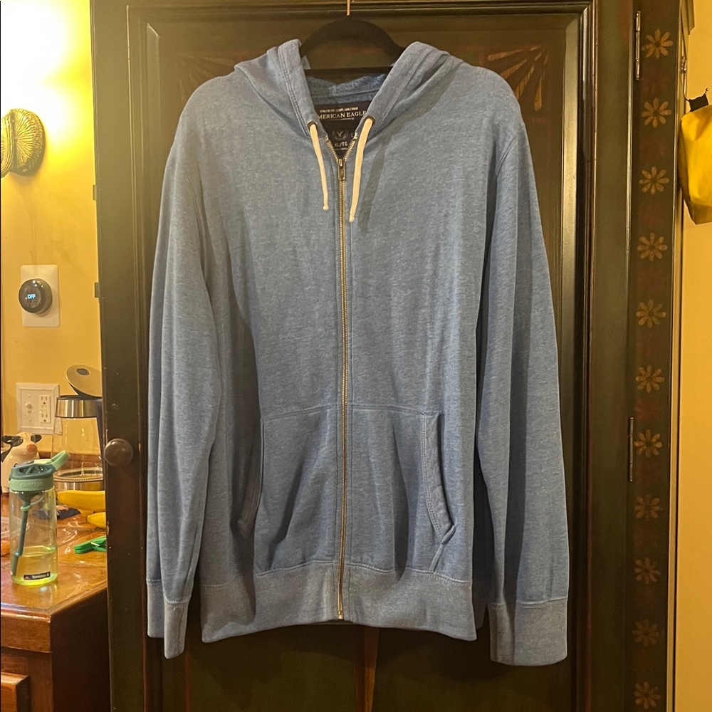 American Eagle Outfitters Light Blue Hoodie with Cream Accents